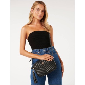 Forever New Women's Quinn Quilted Camera Bag Signature in Black