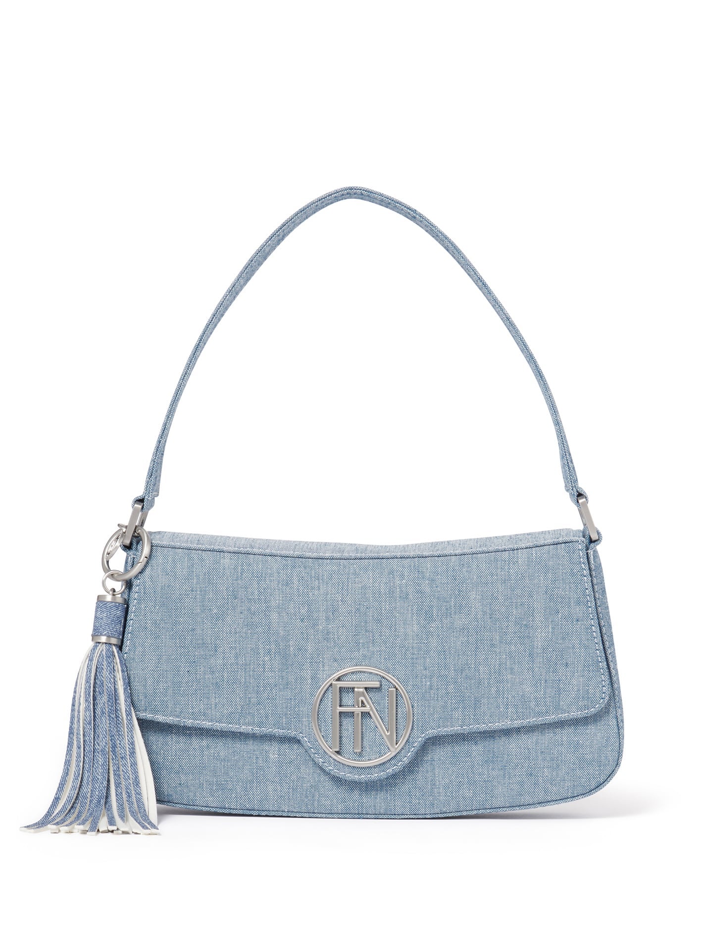 Forever New Women's Sandy Logo Shoulder Bag Signature in Denim