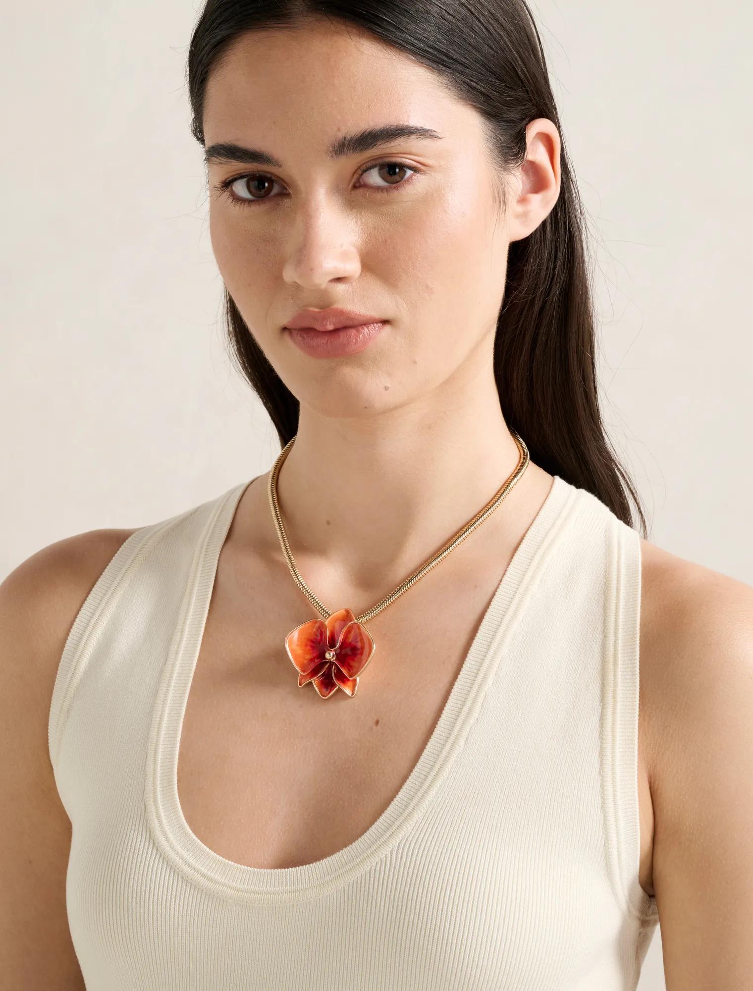 Forever New Women's Signature Orchid Enamel Necklace in Orange