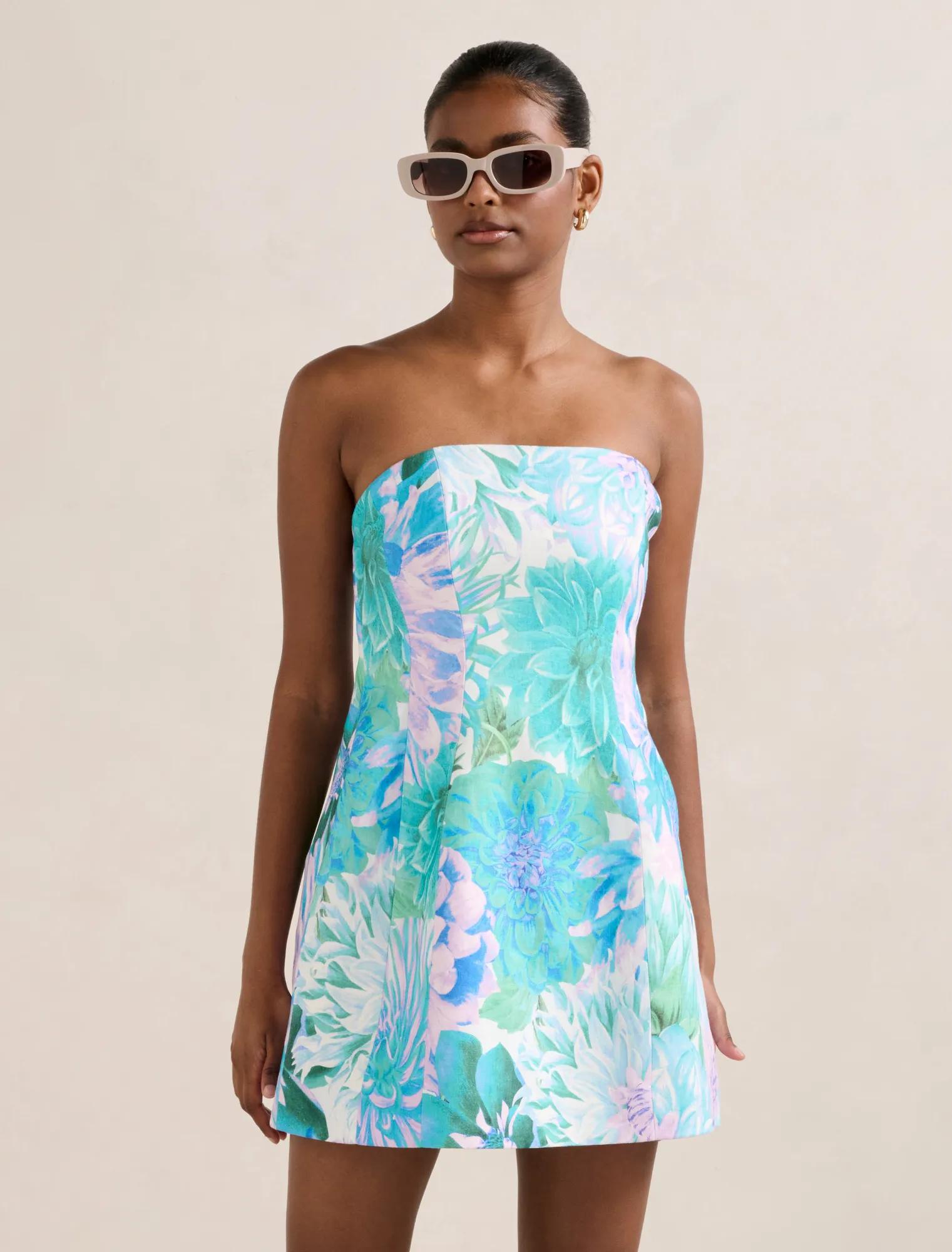 Forever New Women's Skye Petite Strapless Mini Dress in Blue Carmen Floral