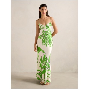 Forever New Women's Sloane Printed Satin Maxi Dress in Green Mora