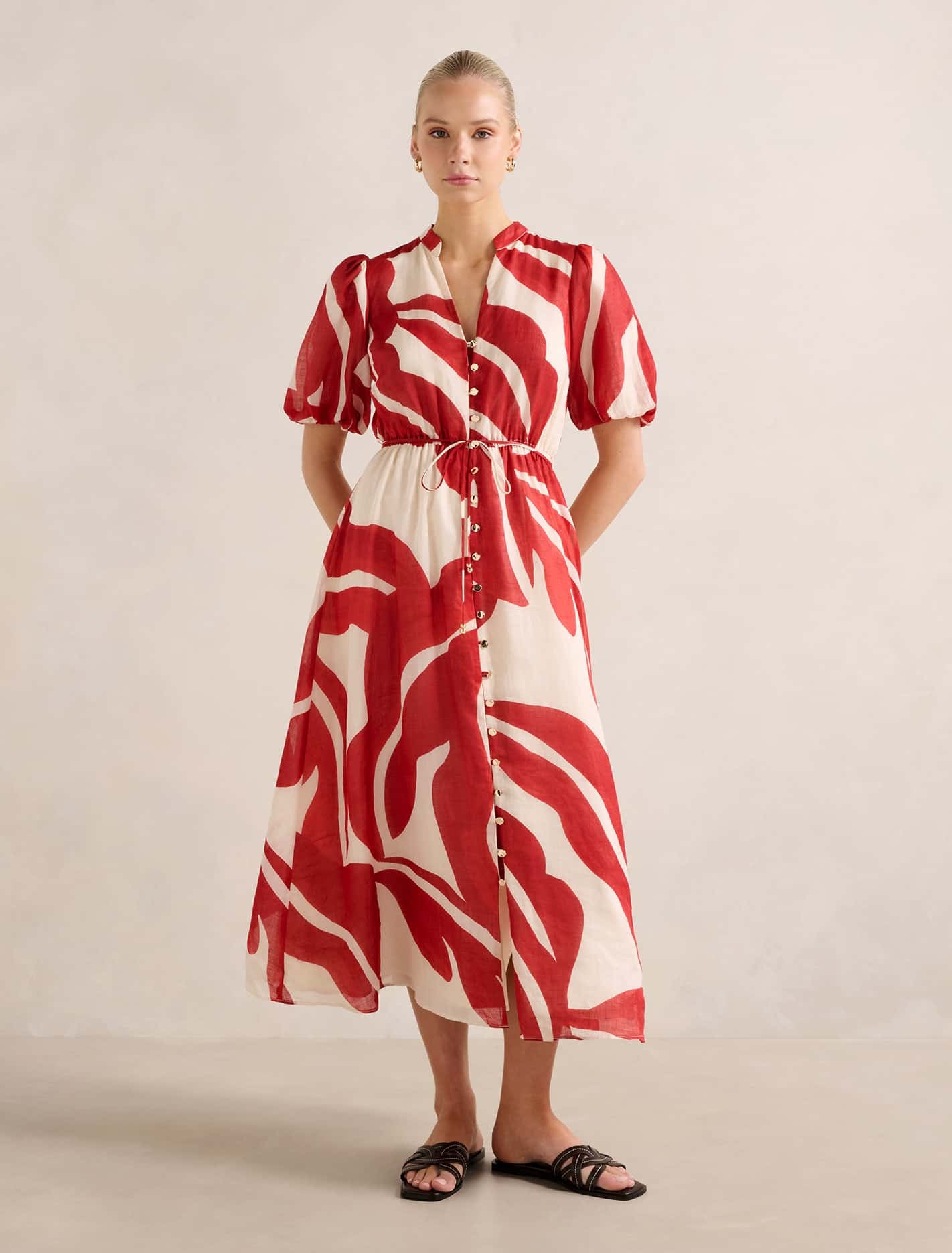 Forever New Women's Sophie Puff Sleeve Midi Dress in Nusa Leaf