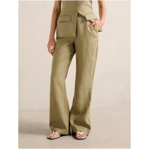 Forever New Women's Tia Linen Wide Leg Pants in Washed Khaki Set
