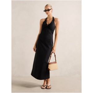Forever New Women's Tia Stretch Cotton Halter Midi Dress in Black