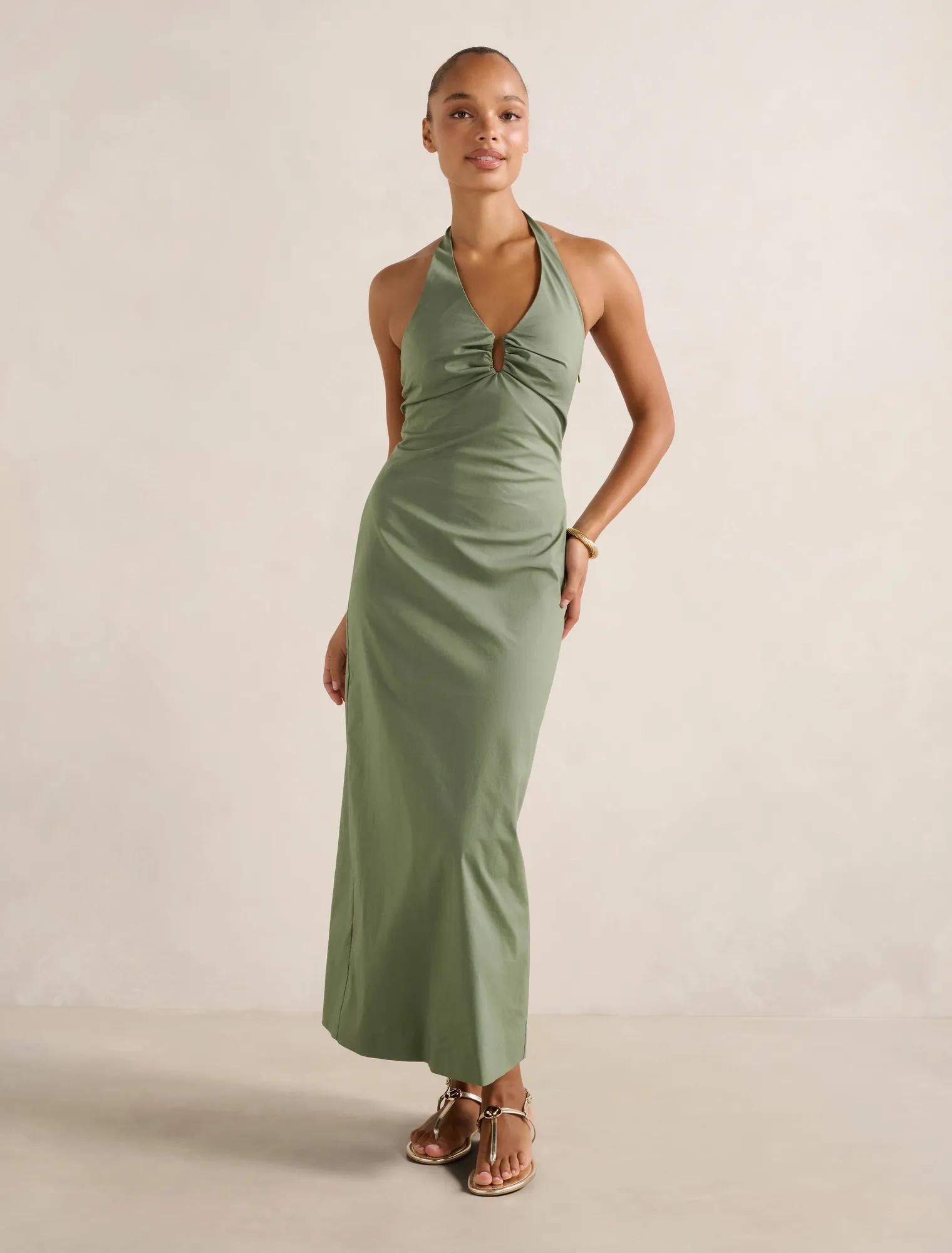 Forever New Women's Tia Stretch Cotton Halter Midi Dress in Garden Green