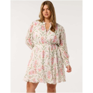 Forever New Women's Tina Curve Plus Size Long Sleeved Mini Dress in Pink Harmony Floral