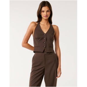 Forever New Women's Tyla Cropped Vest Top in Chocolate Co-Ord