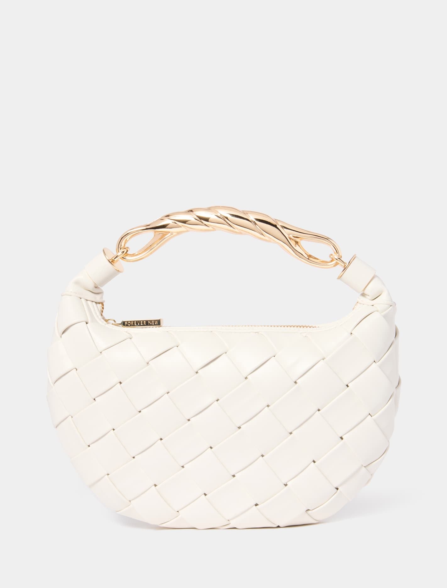 Forever New Women's Willa Weave Metal Handle Bag in White