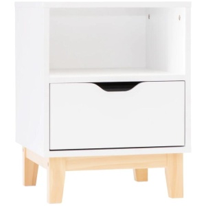 Freja Modern Scandinavian Bedside Nightstand Side Table W/ 1-Drawer - White/Natural