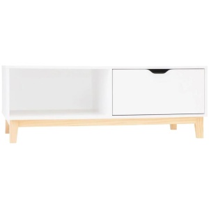 Freja Modern Scandinavian Rectangular Coffee Table W/ 1-Drawer - White/Natural
