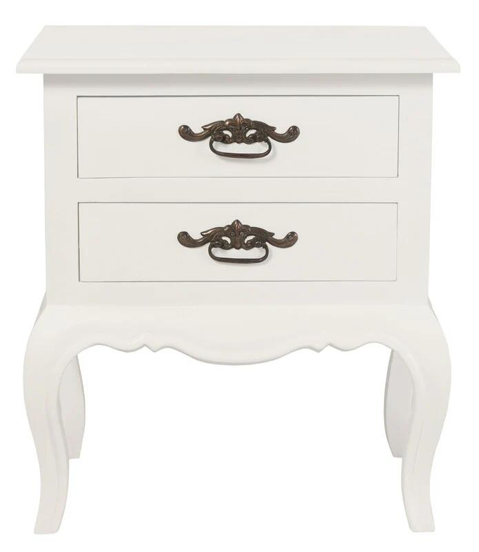 French Provincial 2 Drawer Side Table (White)