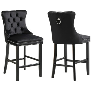 French Provincial Black Bar Stools with Footrest - Set of 2