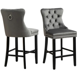 French Provincial Dark Grey Bar Stools with Footrest - Set of 2
