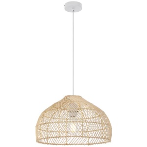 Frya Contemporary Pendant Hanging Lamp Light Metal Rattan Natural White Matt