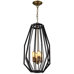GAMBA Pendant Lamp Light Interior ES X 4 Antique Brass Narrow Angular Cage OD380mm