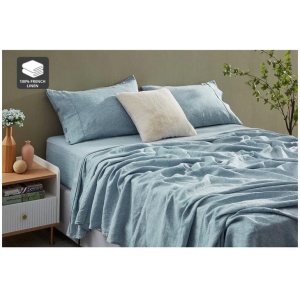 Gabriel French Linen Chambray Bed Sheet Set - Blue, Double
