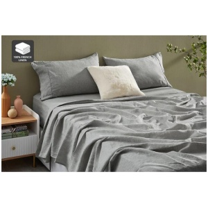 Gabriel French Linen Chambray Bed Sheet Set - Grey, Double