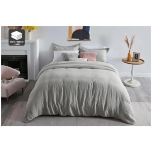 Gabriel French Linen Chambray Quilt Cover Set - Grey, Queen