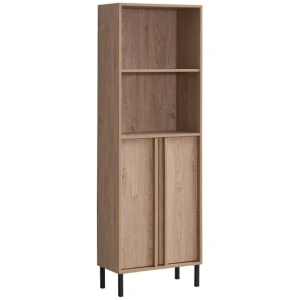 Gaea Tall Bookcase Display Shelves Cabinet 2-Doors 2-Shelves Oak
