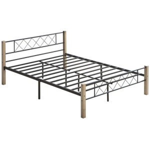 Gale Classic Bed Frame Wooden Post Metal Frame Queen Size - Maple & Black
