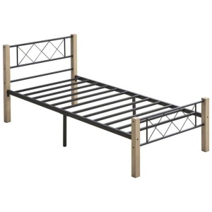 Gale Classic Bed Frame Wooden Post Metal Frame Single Size - Maple & Black