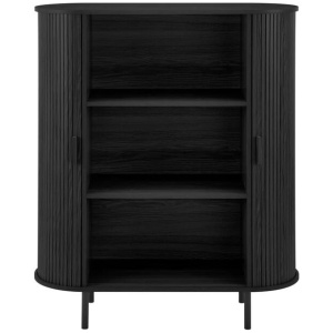 Galene 3-Tier Tall Bookcase Display Shelves Cabinet 2-Doors Slat Black