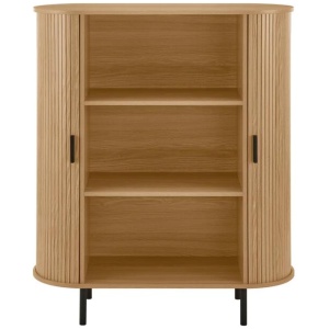 Galene 3-Tier Tall Bookcase Display Shelves Cabinet 2-Doors Slat Oak