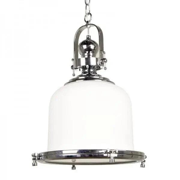 Gandara Classic Pendant Light Lamp industrial Bell Shape Chain Cord- White Glass Chrome