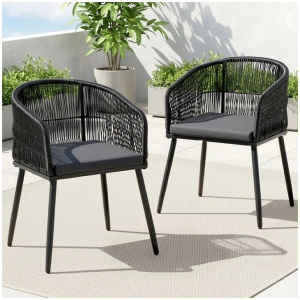 Gardeon 2PC Outdoor Dining Chairs Wicker Chair Patio Furniture Garden Steel Black