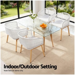 Gardeon 2PC Outdoor Dining Chairs Wicker Chair Patio Furniture Garden Steel White