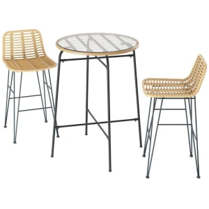 Gardeon 3-Piece Outdoor Bar Set Wicker Table Chairs Patio Bistro