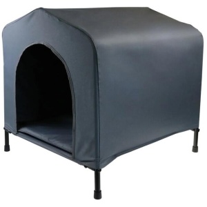 Grey M Portable Flea and Mite Resistant Dog Kennel House W Cushion