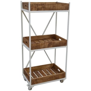 Henry Movable Rustic Industrial 3-Tier Bookcase Display Storage Shelf On Wheels