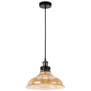 Hertel Modern Pendant Hanging Lamp Light Glass Metal Black Amber