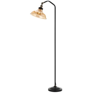Hertel Modern Standing Floor Lamp Light Glass Metal Black Amber