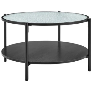 Hester Modern Round Tea Coffee Table 2-Tier Glass Top Black