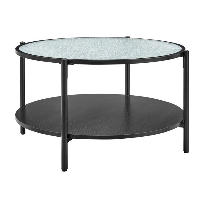 Hester Modern Round Tea Coffee Table 2-Tier Glass Top Black