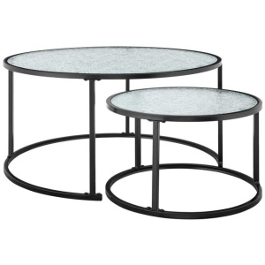 Hester Set Of 2 Nesting Round Tea Coffee Table Glass Top Black