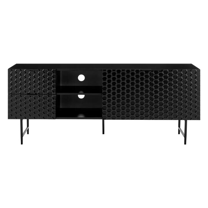 Honeycomb Lowline Entertainment Unit TV Stand Storage Cabinet 160cm - Black