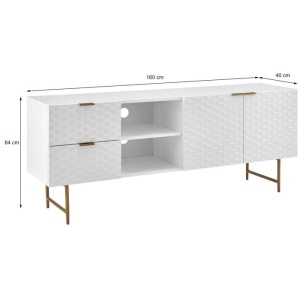 Honeycomb Lowline Entertainment Unit TV Stand Storage Cabinet 160cm - White