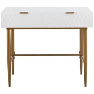 Honeycomb Wooden Dressing Console Hallway Hall Table W/ 2-Drawers - White