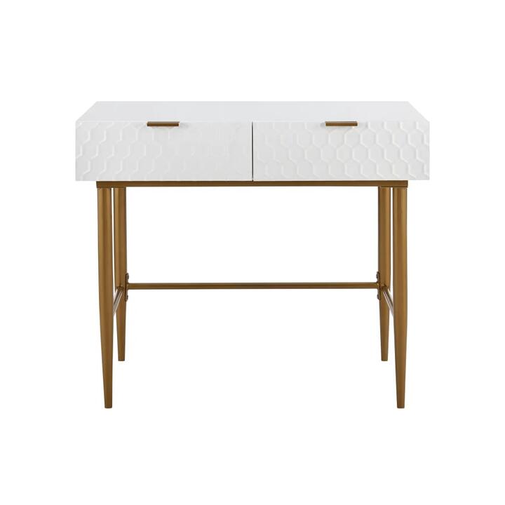 Honeycomb Wooden Dressing Console Hallway Hall Table W/ 2-Drawers - White