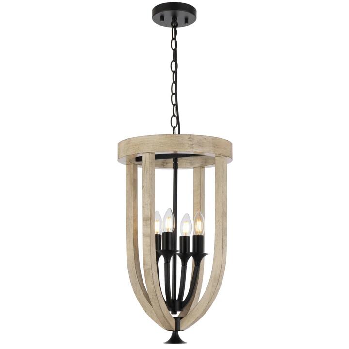 Hosley Modern Pendant Hanging Lamp Light Metal Wood Black Oak Matte Wood Tones