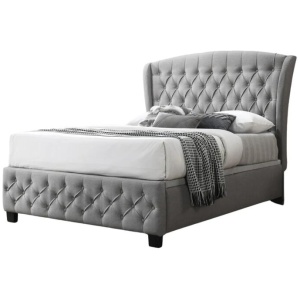 Howlan Fabric Button Tufted Gas Lift Storage Bed Frame Queen Size Devon Heather