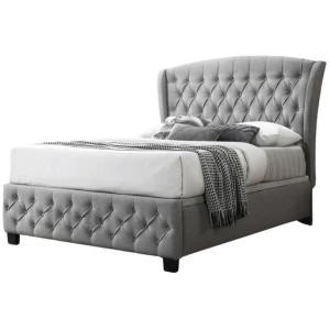 Howlan Fabric Button Tufted Gas Lift Storage Bed Frame Queen Size Devon Heather