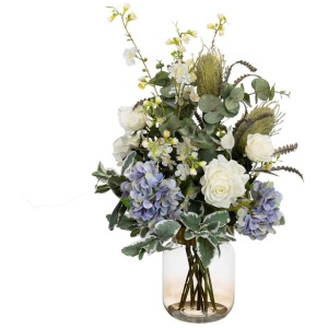 Hydrangea & Banksia Artificial Plant Arrangement 80cm In Glass - Multi Color