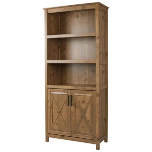 Hyland 5-Tier Tall Bookcase Display Shelves W/ 2-Doors Rustic Brown