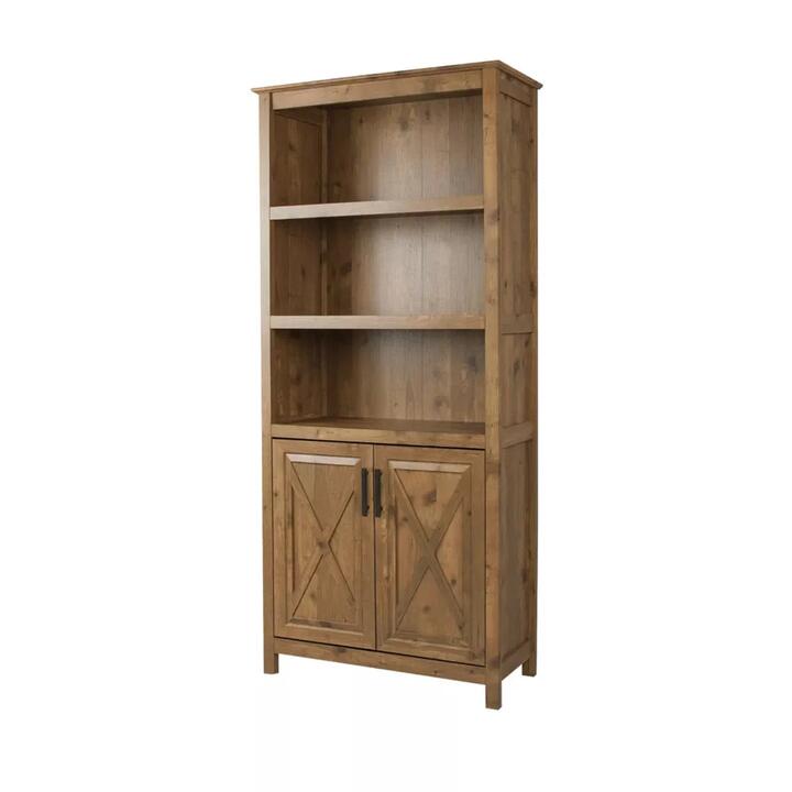 Hyland 5-Tier Tall Bookcase Display Shelves W/ 2-Doors Rustic Brown
