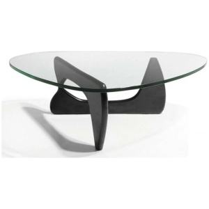 Isamu Noguchi Replica Wooden Base Glass Top Coffee Table - Black