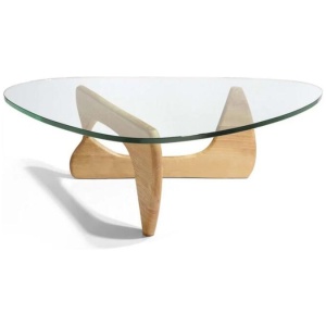 Isamu Noguchi Replica Wooden Base Glass Top Coffee Table - Natural